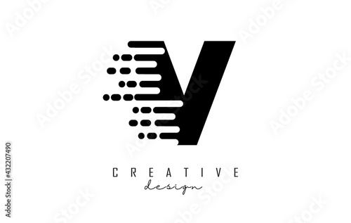 Geometric and dynamic letter V logo design with movement effect.