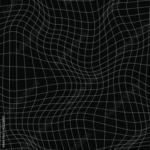 Black and white distorted grid pattern. Seamless vector