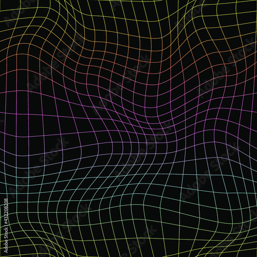 Rainbow warped grid pattern. Seamless vector