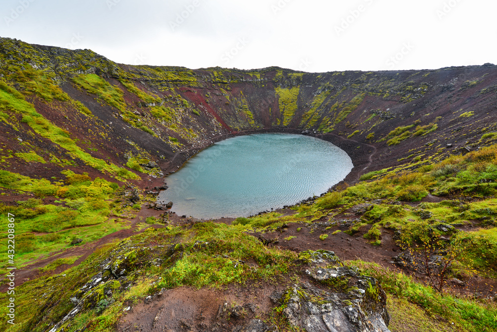 The Kerið volcanic crater lake on the Golden Circle of Iceland