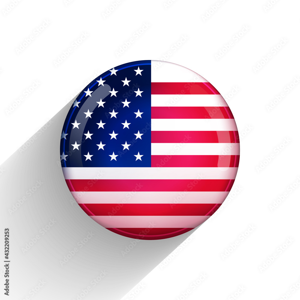 Glass light ball with flag of USA. Round sphere, template icon. American national symbol. Glossy realistic ball, 3D abstract vector illustration highlighted on a white background. Big bubble Glass light ball with flag of USA. Round sphere, template icon. American national symbol. Glossy realistic ball, 3D abstract vector illustration highlighted on a white background. Big bubble
