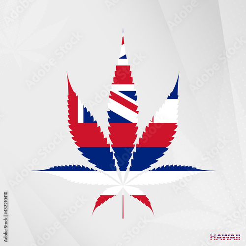 Flag of Hawaii in Marijuana leaf shape. The concept of legalization Cannabis in Hawaii.