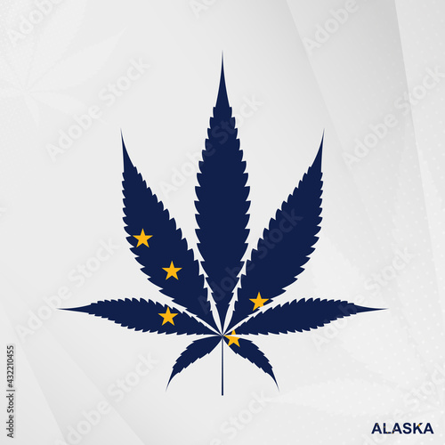 Flag of Alaska in Marijuana leaf shape. The concept of legalization Cannabis in Alaska.