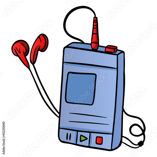 Music music player with wired headphones in cartoon style