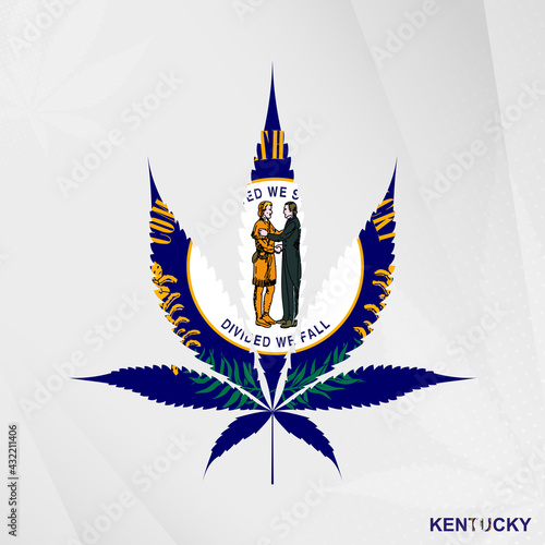 Flag of Kentucky in Marijuana leaf shape. The concept of legalization Cannabis in Kentucky.