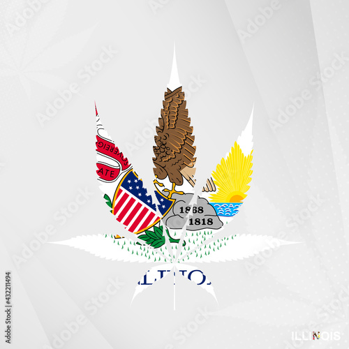 Flag of Illinois in Marijuana leaf shape. The concept of legalization Cannabis in Illinois.