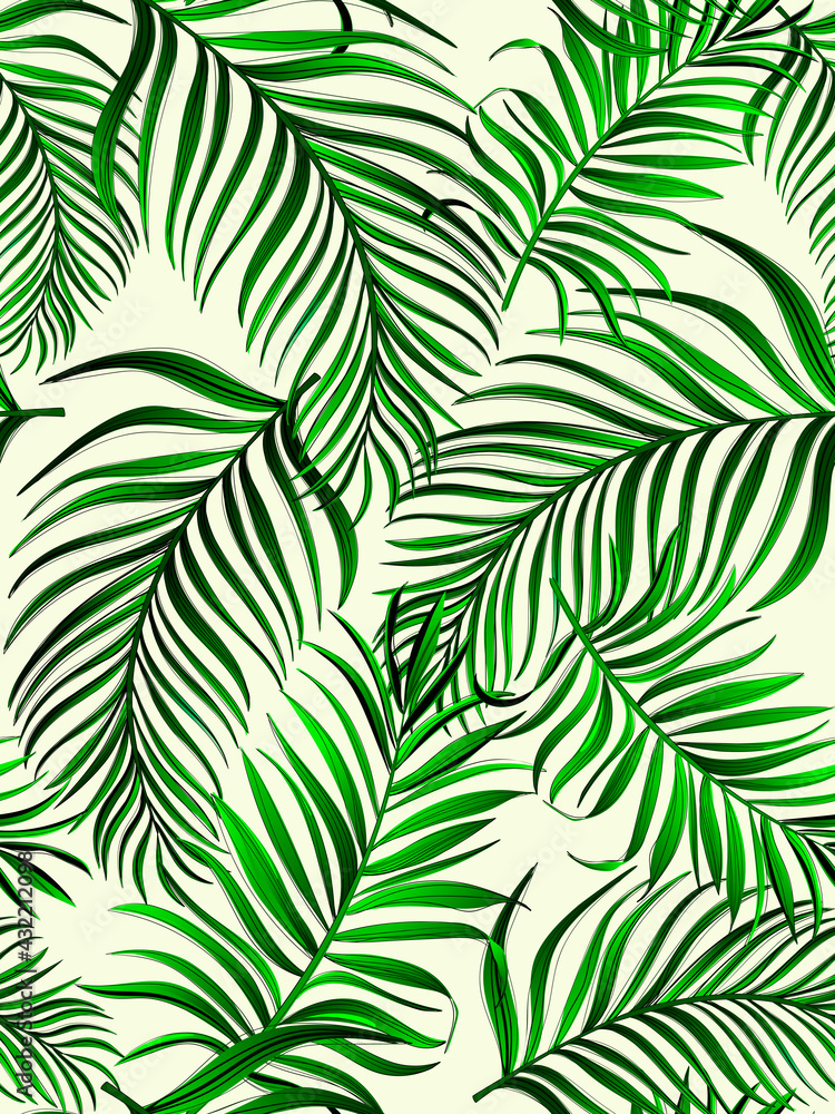 Tropical summer pattern. Vector seamless background with tropic leaves.