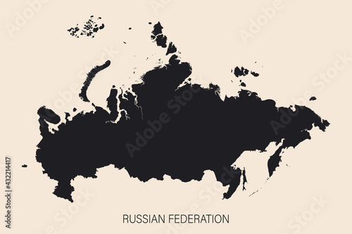 Highly detailed Russian Federation map with borders isolated on background
