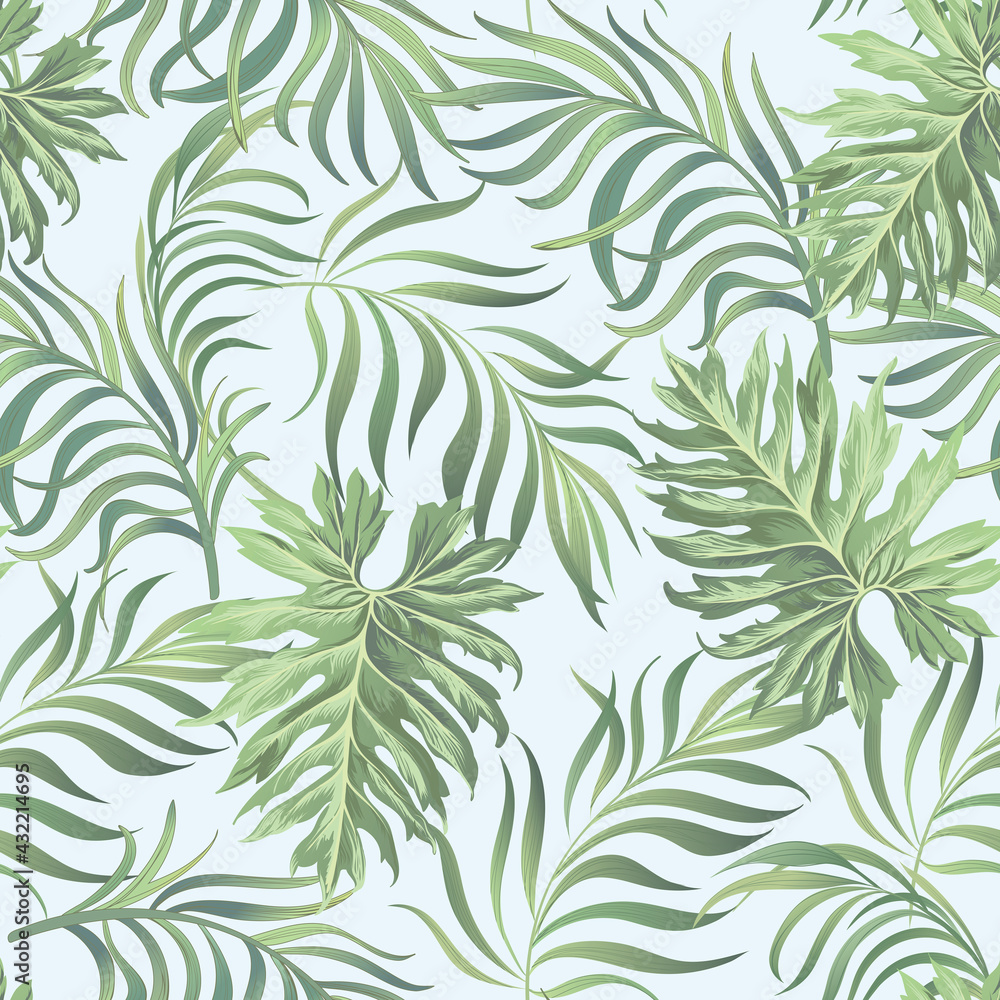 Tropical summer pattern. Vector seamless background with tropic leaves. Tropical summer pattern. Vector seamless background with tropic leaves.