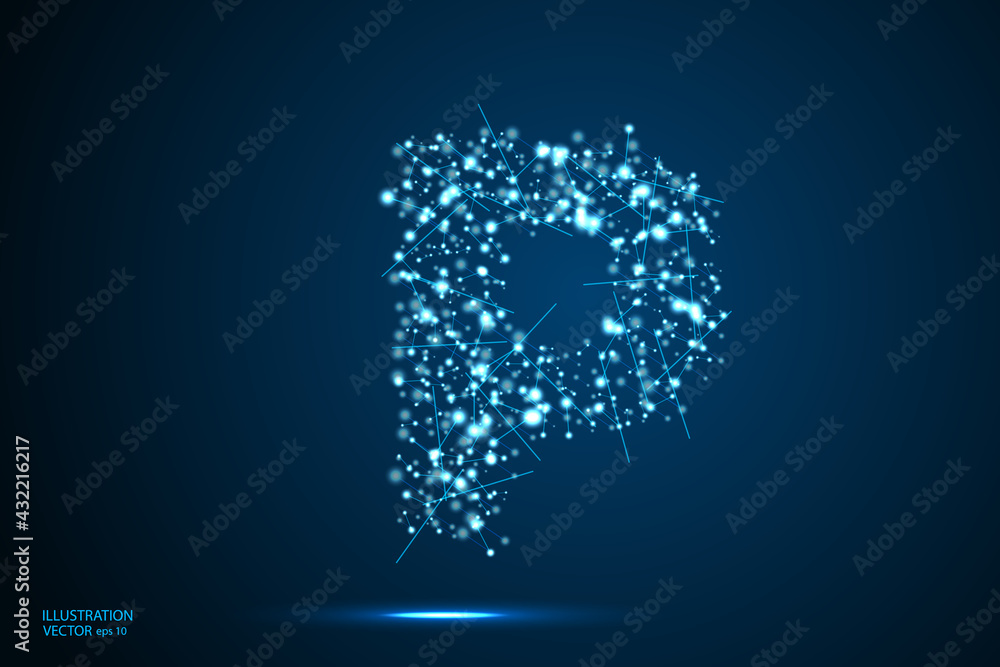Abstract letters font is made up of triangles, lines, dots and connections. On a dark blue background, stars of the cosmic universe, meteorites, galaxies. Vector illustration eps 10. Abstract letters font is made up of triangles, lines, dots and connections. On a dark blue background, stars of the cosmic universe, meteorites, galaxies. Vector illustration eps 10.
