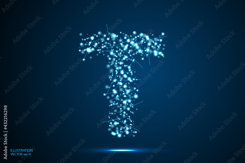 Abstract letters font is made up of triangles, lines, dots and connections. On a dark blue background, stars of the cosmic universe, meteorites, galaxies. Vector illustration eps 10. Abstract letters font is made up of triangles, lines, dots and connections. On a dark blue background, stars of the cosmic universe, meteorites, galaxies. Vector illustration eps 10.