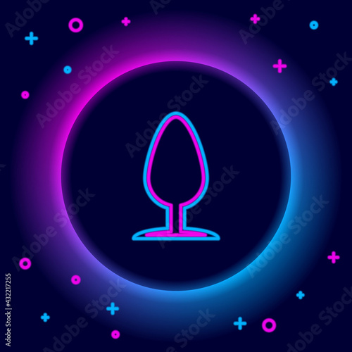 Glowing neon line Anal plug icon isolated on black background. Butt plug sign. Fetish accessory. Sex toy for men and woman. Colorful outline concept. Vector
