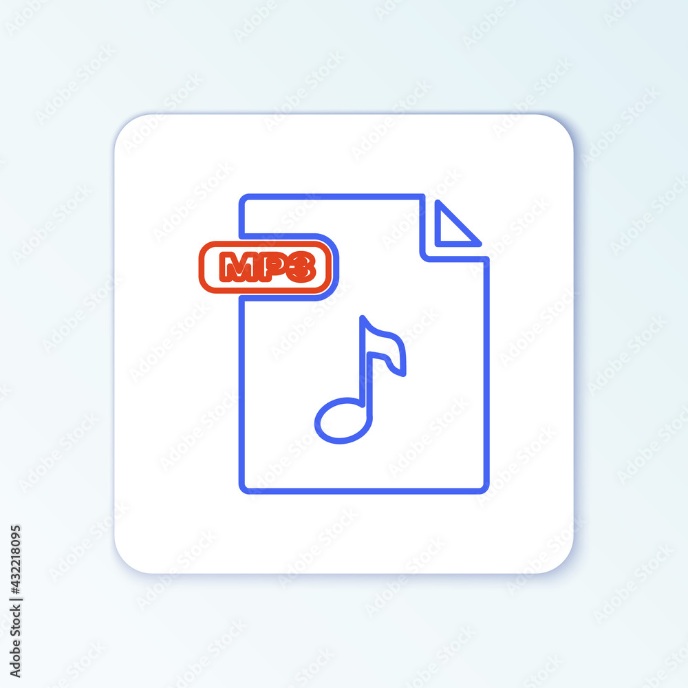 Line MP3 file document. Download mp3 button icon isolated on white background. Mp3 music format sign. MP3 file symbol. Colorful outline concept. Vector Line MP3 file document. Download mp3 button icon isolated on white background. Mp3 music format sign. MP3 file symbol. Colorful outline concept. Vector