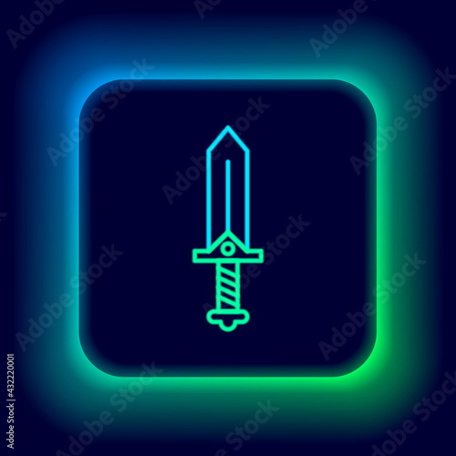 Glowing neon line Sword for game icon isolated on black background. Colorful outline concept. Vector