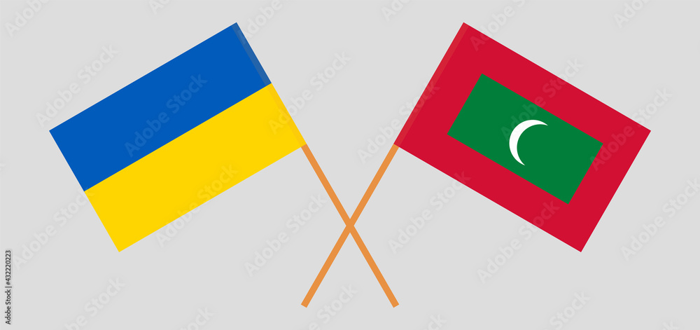 Crossed flags of Ukraine and Maldives. Official colors. Correct proportion Crossed flags of Ukraine and Maldives. Official colors. Correct proportion
