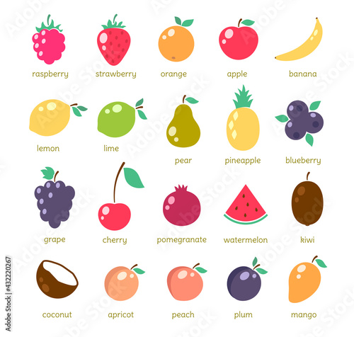Simple fruit icons, set of vector illiustrations