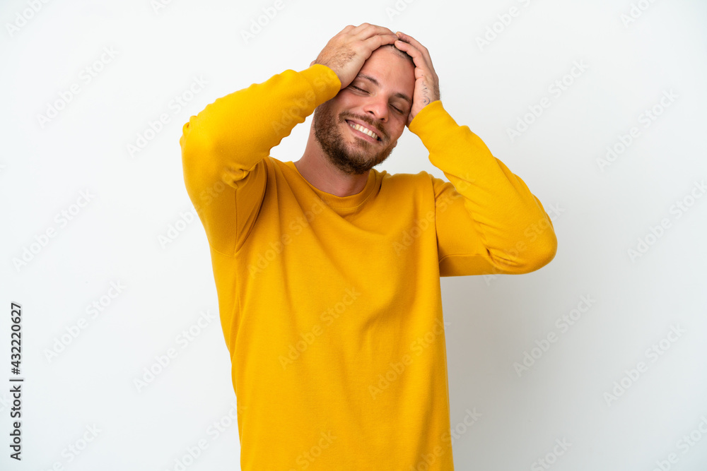 Young Brazilian man isolated on white background laughing Young Brazilian man isolated on white background laughing