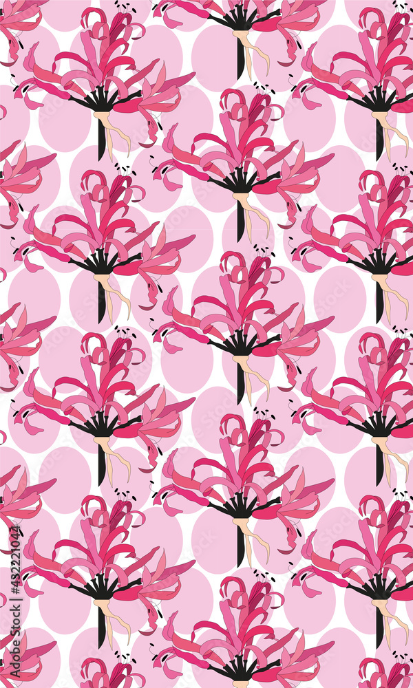 Vector illustration of amaryllis with pattern options of pink and green dotted backgrounds and patterns with amaryllises in 2 sizes Vector illustration of amaryllis with pattern options of pink and green dotted backgrounds and patterns with amaryllises in 2 sizes