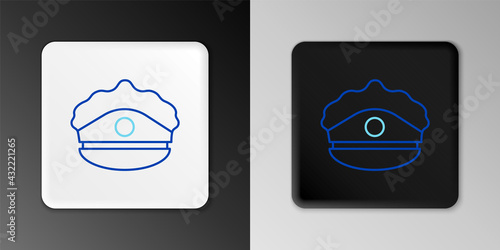 Line Police cap with cockade icon isolated on grey background. Police hat sign. Colorful outline concept. Vector