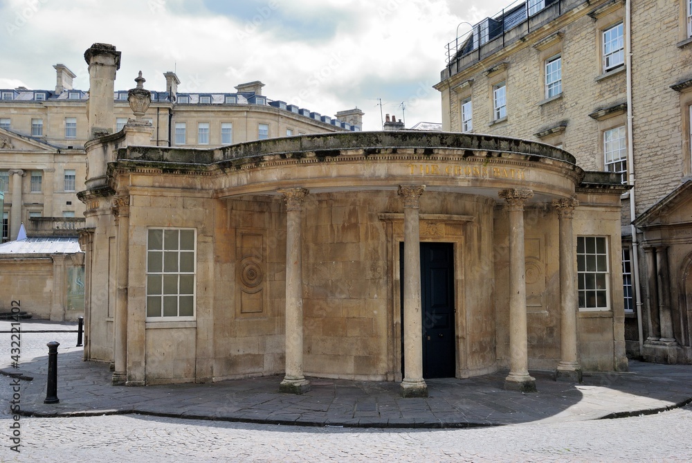The ancient building of the Cross Bath rebuilt in the 18th century on Bath Street, Bath, Somerset, England