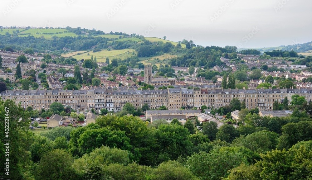 The view over Bath, showing the variety of housing typical of Bath from the Bathampton village and civil parish east of Bath, Somerset, England, United Kingdom