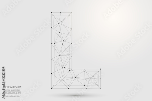 Abstract letters font is composed of three-dimensional triangles, lines, dots and spider webs of connections. Vector illustration eps 10.