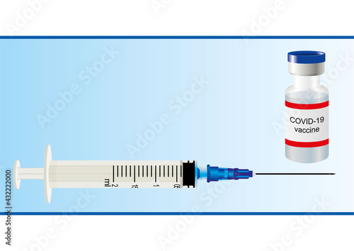 Syringe and vaccine against covid-19. Vector graphics. Template for creativity.