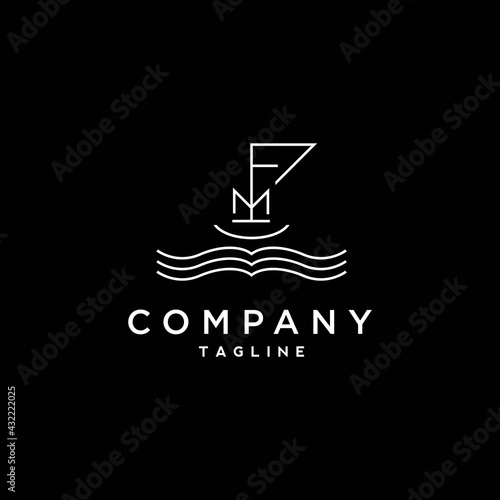 The initials FM logo design forms a modern and elegant boat