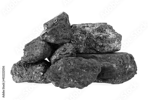 Pile of black coal isolated on a white background. Black coal mine. Anthracite coal.