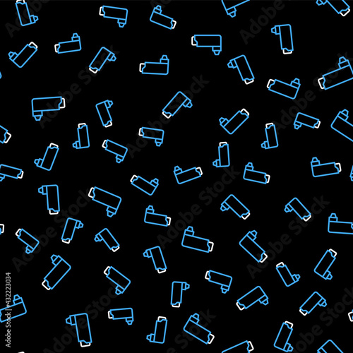 Line Inhaler icon isolated seamless pattern on black background. Breather for cough relief, inhalation, allergic patient. Vector