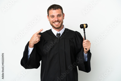 Judge caucasian man isolated on white background giving a thumbs up gesture