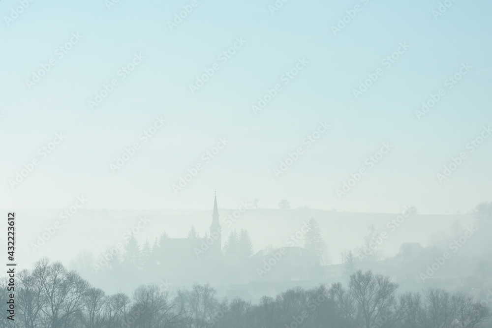 autumn landscape with fog near Brasov, Romania autumn landscape with fog near Brasov, Romania
