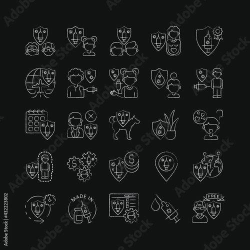chalk icon, set of icons, vaccinations for different ages, methods of vaccination, features of the vaccine