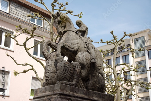 Statue of St. George slaying the dragon, Pirmasens, Germany,2017 photo