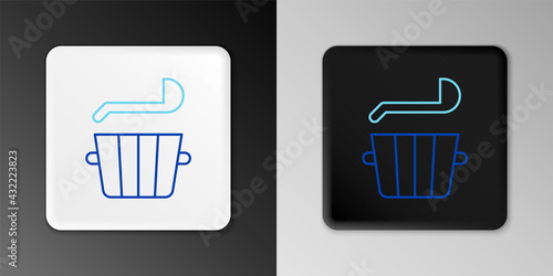 Line Sauna bucket and ladle icon isolated on grey background. Colorful outline concept. Vector