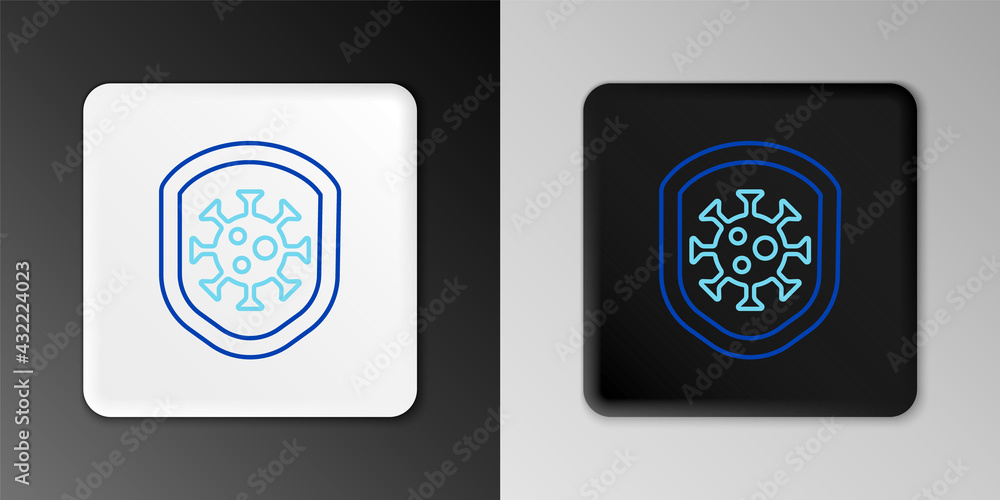 Line Shield protecting from virus, germs and bacteria icon isolated on grey background. Immune system concept. Corona virus 2019-nCoV. Colorful outline concept. Vector Line Shield protecting from virus, germs and bacteria icon isolated on grey background. Immune system concept. Corona virus 2019-nCoV. Colorful outline concept. Vector