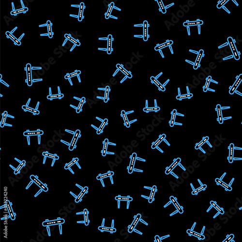 Line Router and wi-fi signal icon isolated seamless pattern on black background. Wireless ethernet modem router. Computer technology internet. Vector