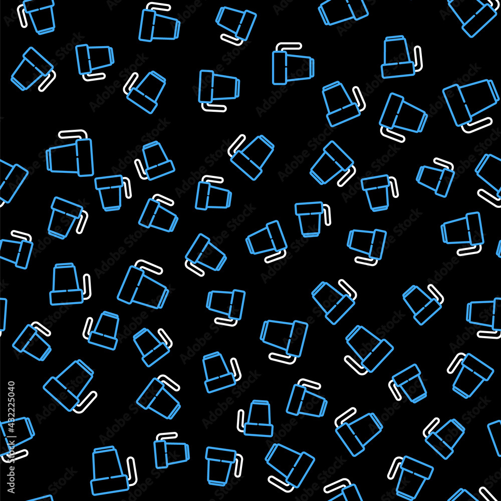 Line Coffee cup icon isolated seamless pattern on black background. Tea cup. Hot drink coffee. Vector Line Coffee cup icon isolated seamless pattern on black background. Tea cup. Hot drink coffee. Vector