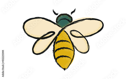 The bee is cute, painted with a brush, painted in trend colors, isolated on white. Apiary for the production of honey. Printing on decorative pillows, clothes. Vector graphics.