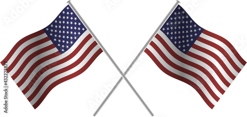 American Flag 3D pair crossed vector isolated on transparent background. 13 stripes and 50 stars. Available in EPS10 and jpg.