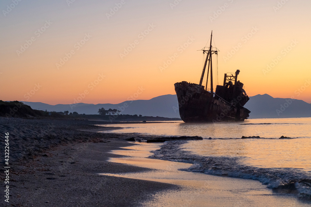 Shipwreck 'Dimitrios' at the Mediterranean coast in Gythion, Peloponnese, Greece Shipwreck 'Dimitrios' at the Mediterranean coast in Gythion, Peloponnese, Greece