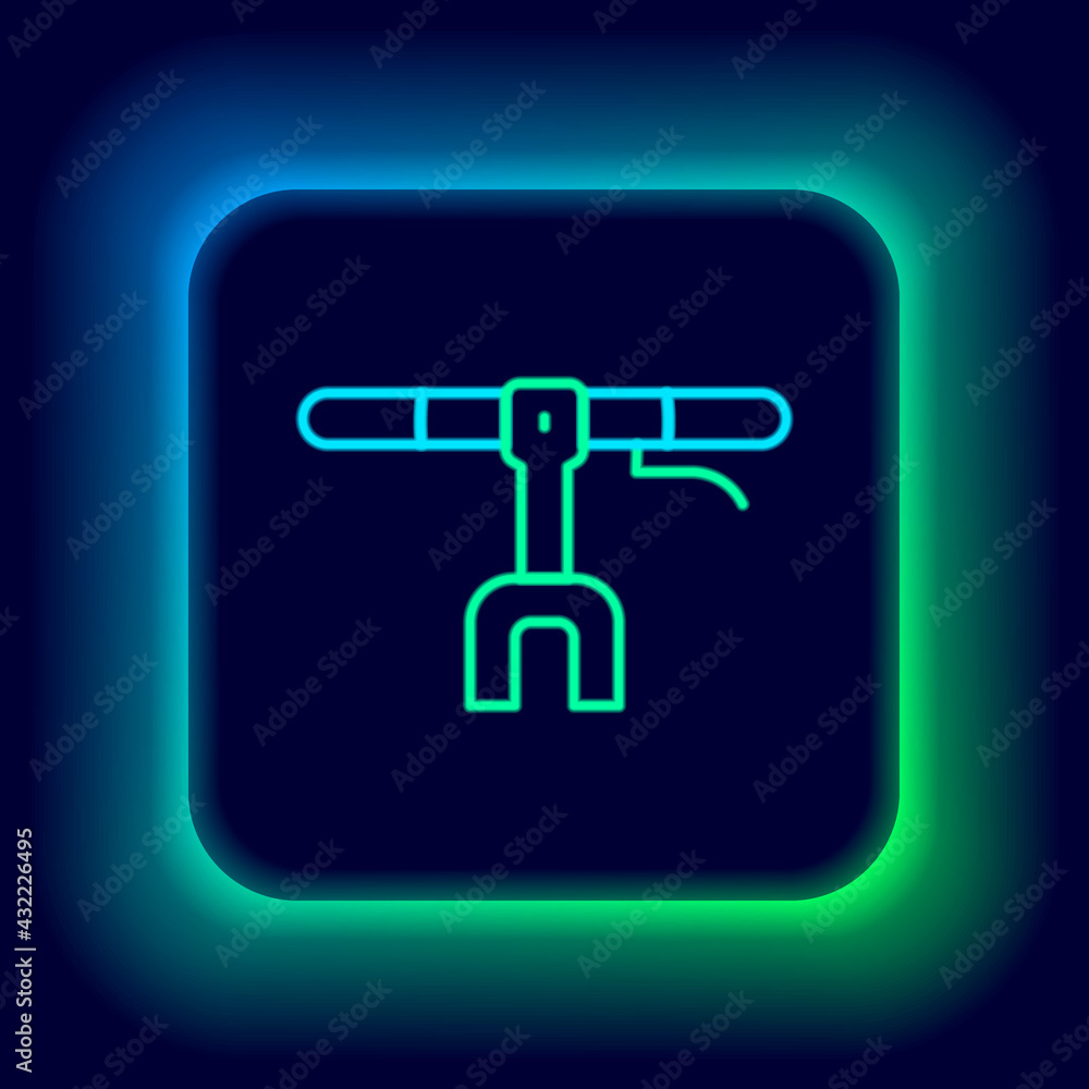 Glowing neon line Bicycle handlebar icon isolated on black background. Colorful outline concept. Vector Glowing neon line Bicycle handlebar icon isolated on black background. Colorful outline concept. Vector
