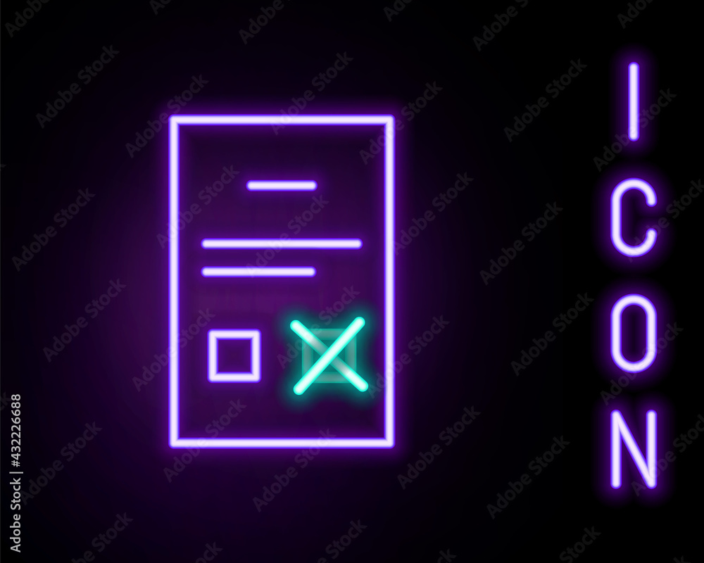 Glowing neon line Poll document icon isolated on black background. Colorful outline concept. Vector Glowing neon line Poll document icon isolated on black background. Colorful outline concept. Vector