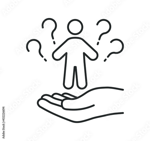 line icon, a person who does not know what to do, support