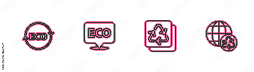 Set line Label for eco healthy food, Recycle, and Planet earth and recycling icon. Vector Set line Label for eco healthy food, Recycle, and Planet earth and recycling icon. Vector