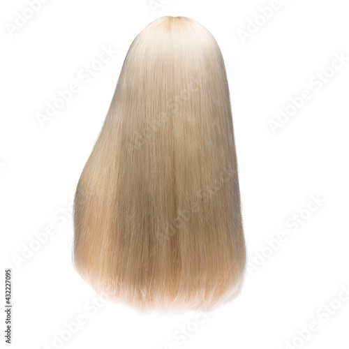 Human hair wig on a mannequin. Back view. Blonde. Straight hair © Тарас Квакуш