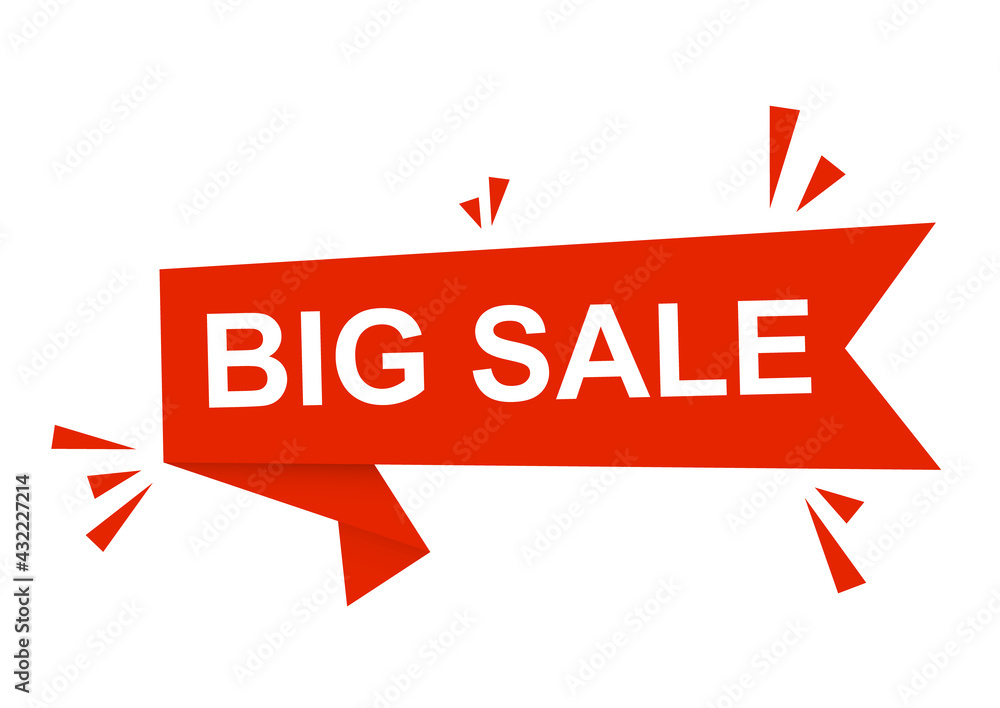 Big Sale red ribbon label banner. Vector illustration. Big Sale red ribbon label banner. Vector illustration.