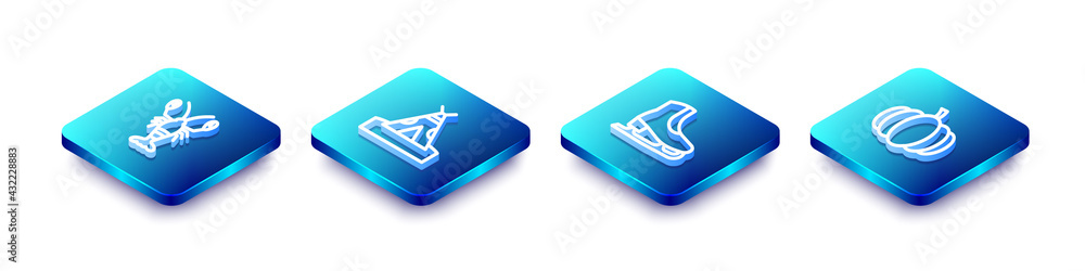 Set Isometric line Lobster, Indian teepee or wigwam, Skates and Pumpkin icon. Vector Set Isometric line Lobster, Indian teepee or wigwam, Skates and Pumpkin icon. Vector