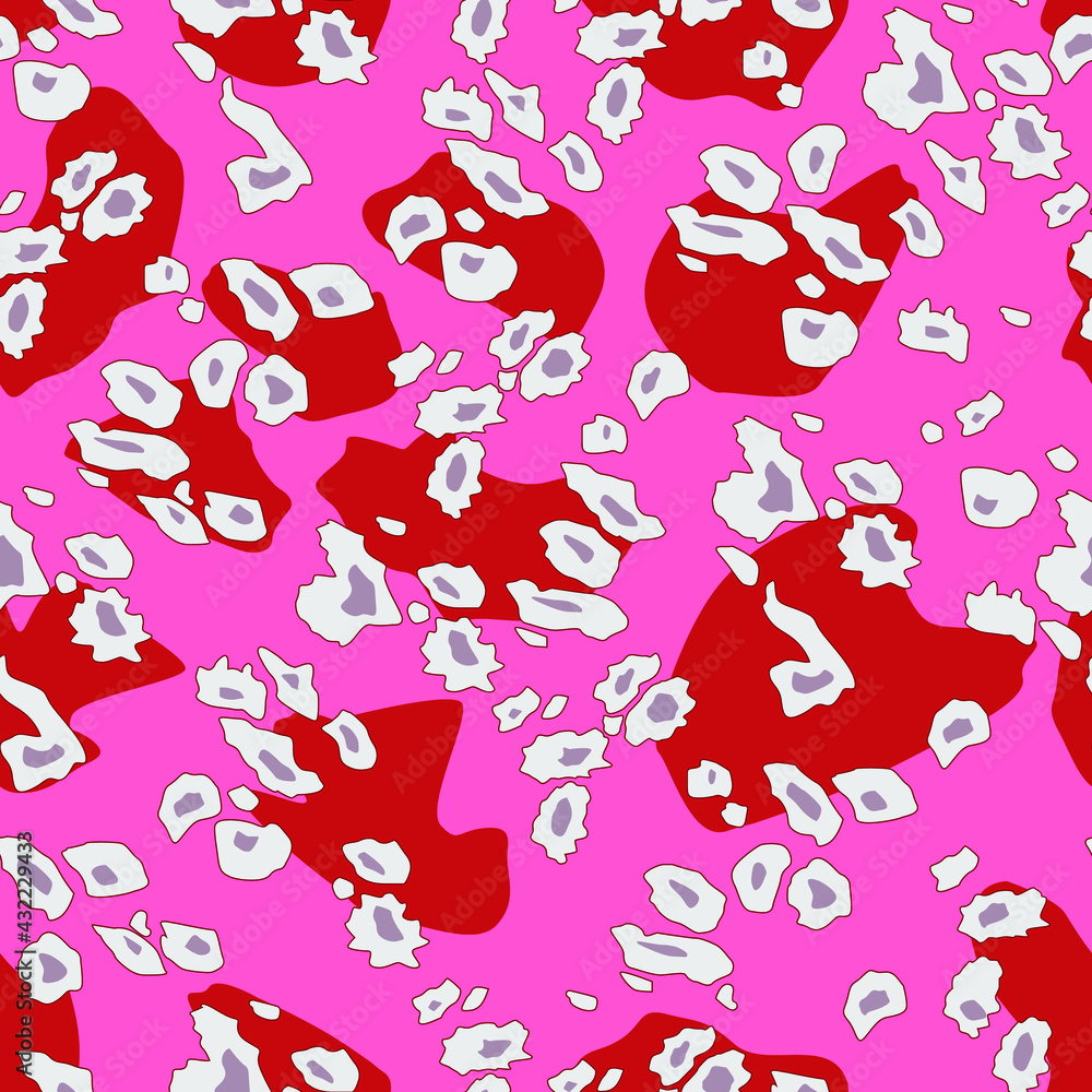 abstract seamless pattern in red shades with white splashes for prints on fabrics for clothing and for packaging materials