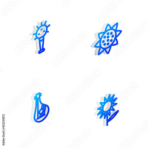 Set Isometric line Sunflower, Mace, Bandura and icon. Vector